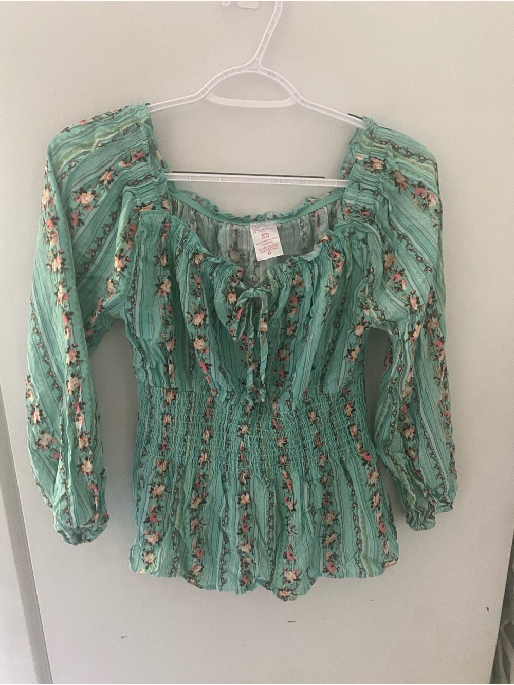 No Boundaries Mint Green Floral Smocked Peasant Top